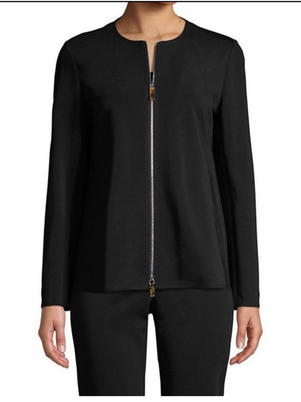 Lafayette 148 New York Black Collarless Zip Jacket Nolan Secco medium